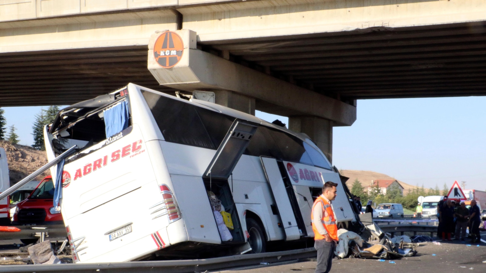 A bus crashes into a pillar of an overpass in Turkey, killing 9 people and injuring 26 others