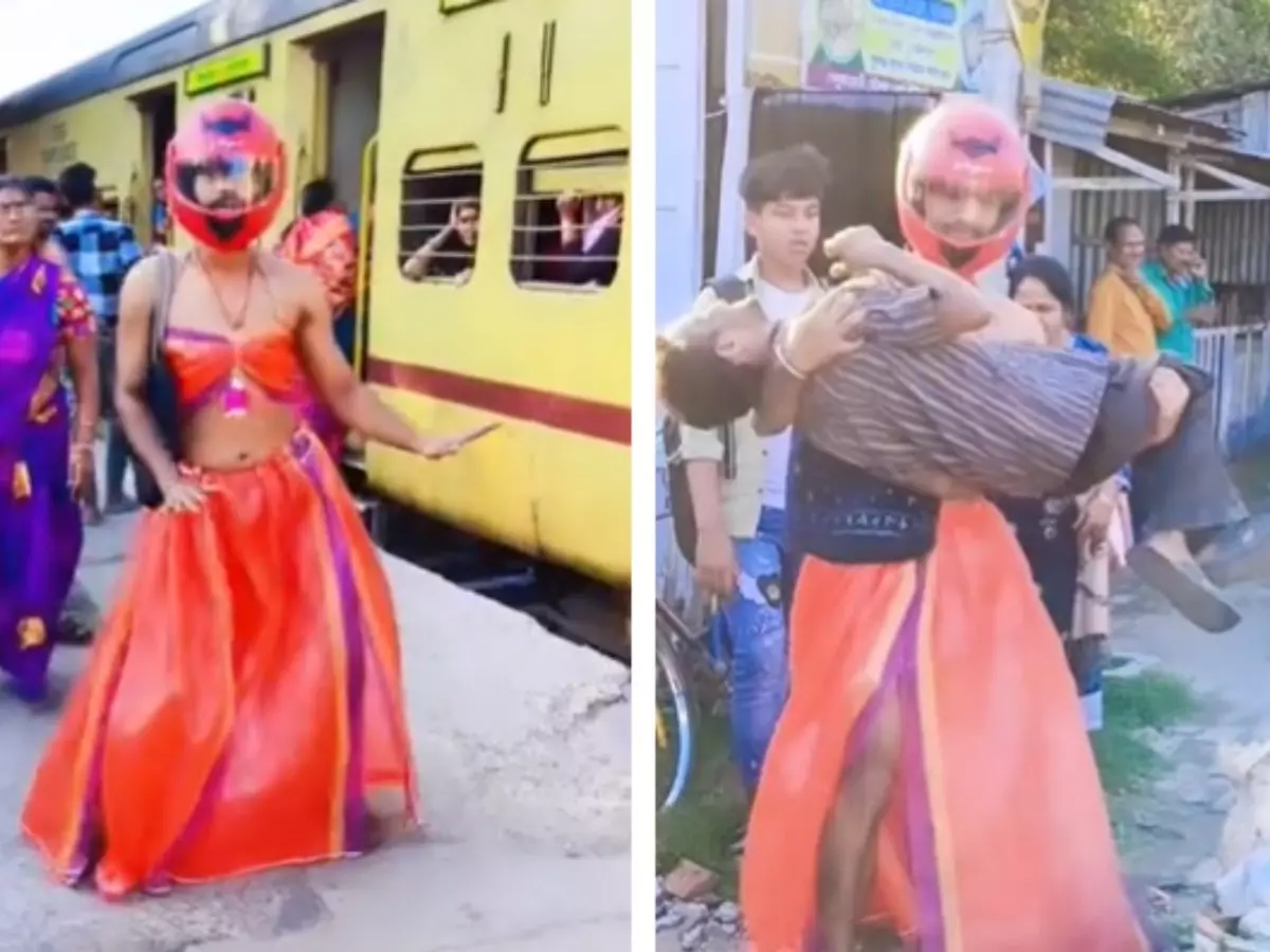 Man in lehenga & helmet dances to Bhojpuri song at railway station but it’s ‘dadiji’ who stole the show